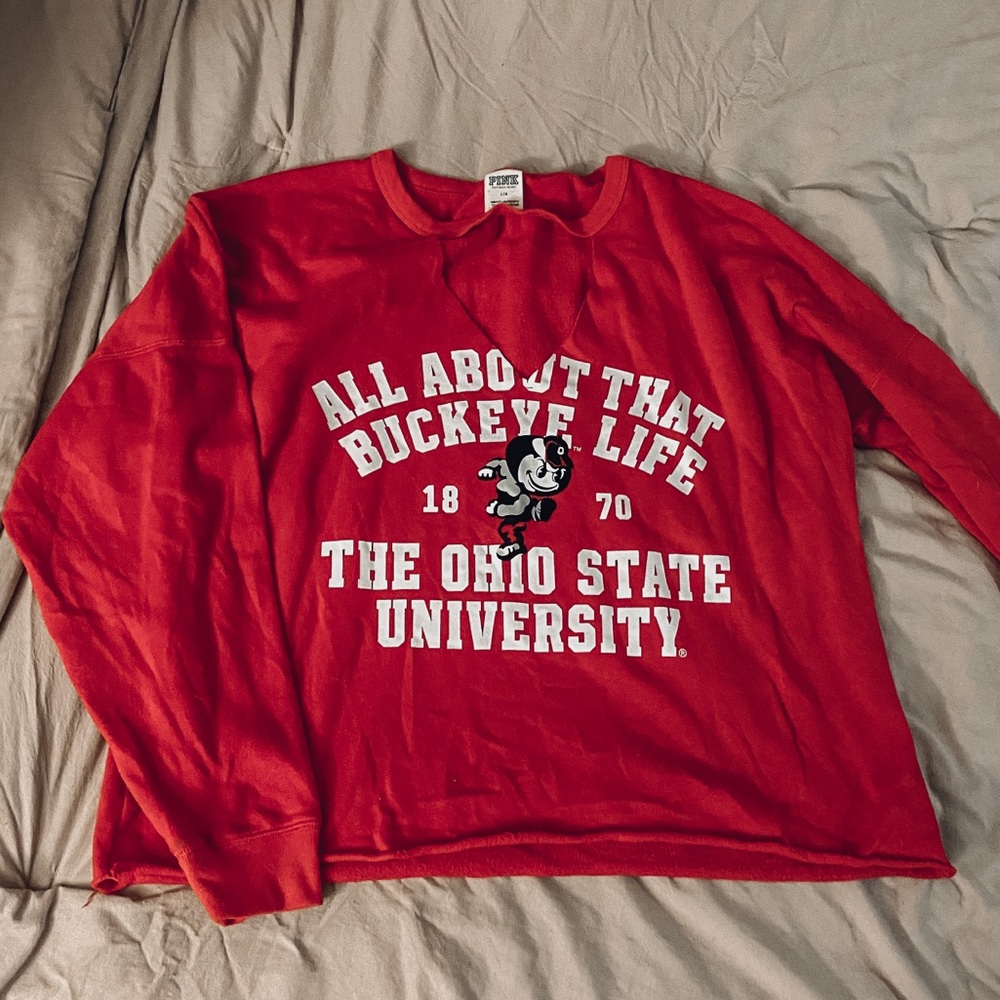 VS pink ohio state cut out crop crewneck